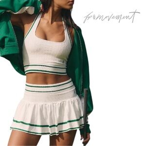 FREE PEOPLE MOVEMENT Advantage Set Striped Two-Piece Cropped Top Short Skirt Set
